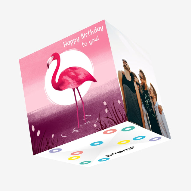 Happy Birthday Flamingo And Sunrise Confetti-exploding Greetings Card