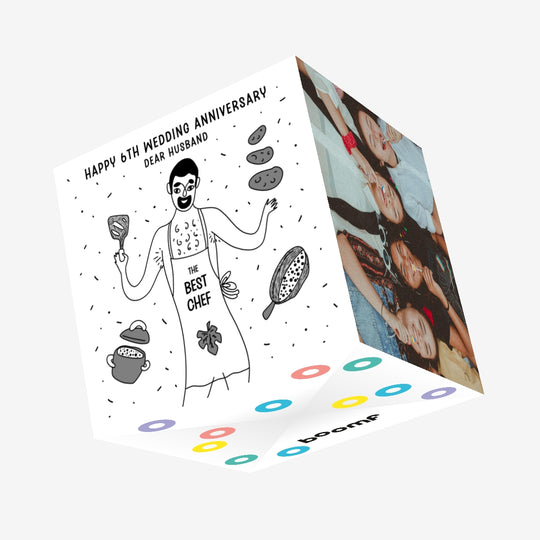 Happy 6th Wedding Anniversary Husband Man Cooking Confetti-exploding Greetings Card