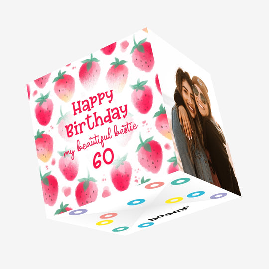Strawberries Happy 60th Birthday My Beautiful Bestie Confetti-exploding Greetings Card