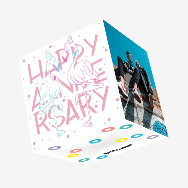 Happy Anniversary Gay Flamingo Couple Confetti-exploding Greetings Card