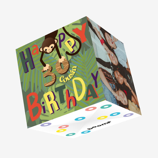Tropical Monkey Cousin 30th Birthday Confetti-exploding Greetings Card