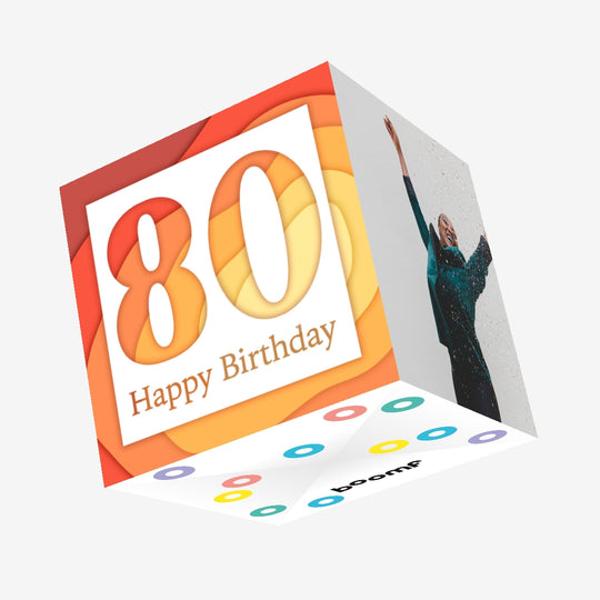 Happy 80th Birthday Orange Swirls Confetti-exploding Greetings Card