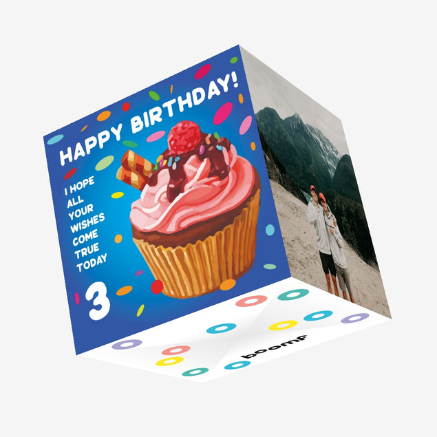 Happy 3rd Birthday Cupcake Confetti-exploding Greetings Card