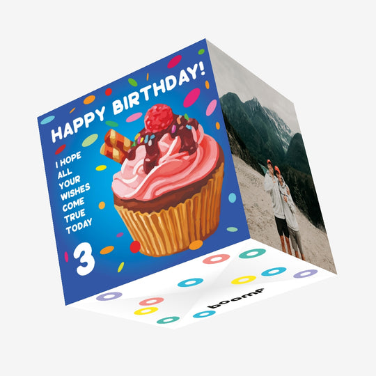 Happy 3rd Birthday Cupcake Confetti-exploding Greetings Card