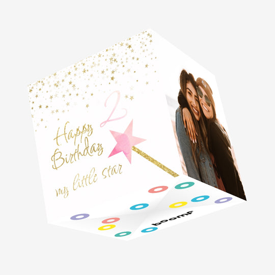 Magic Wand Happy 2nd Birthday Star Confetti-exploding Greetings Card