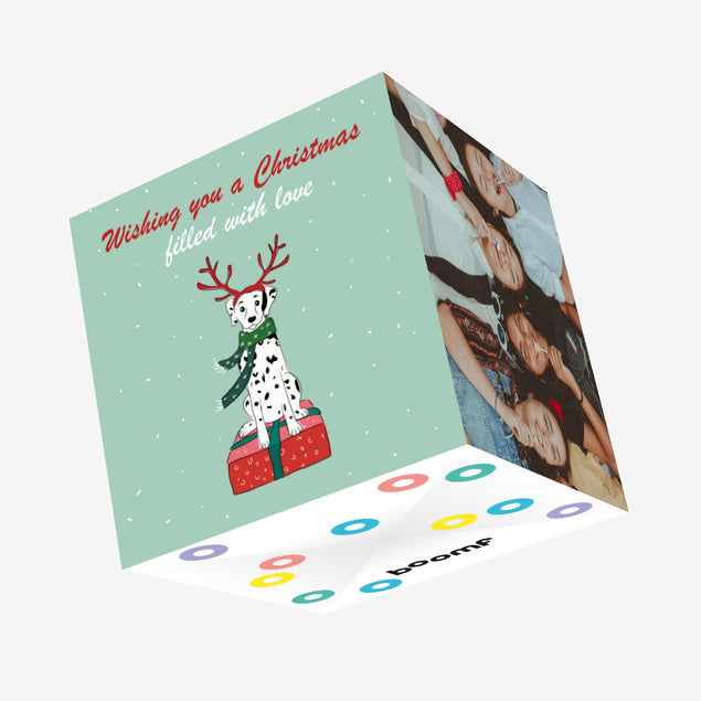 Merry Christmas Dalmatian Sitting On A Box Confetti-exploding Greetings Card