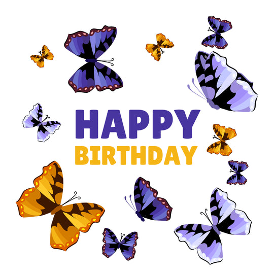 Purple And Yellow Butterflies Happy Birthday