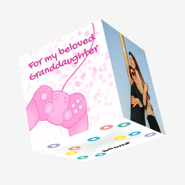 Beloved Granddaughter Gamer Pink Confetti-exploding Greetings Card