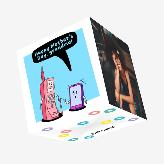 Two Phones Happy Mother's Day Grandma Confetti-exploding Greetings Card