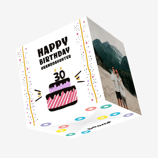 Happy 30th Birthday Granddaughter Beautiful Cake Confetti-exploding Greetings Card