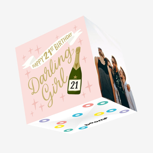 Darling Girl Champagne 21st Birthday Confetti-exploding Greetings Card