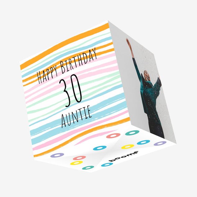 30th Happy Birthday Stripes Auntie Confetti-exploding Greetings Card