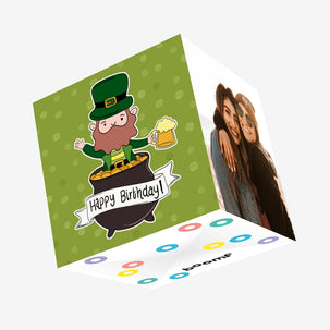 Happy Birthday Leprechaun And Pot Of Gold St. Patrick's Day Confetti-exploding Greetings Card