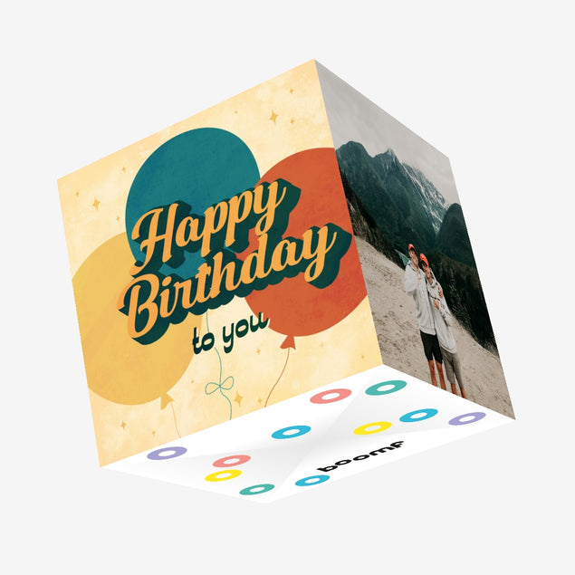 Happy Birthday To You Retro Balloons Confetti-exploding Greetings Card
