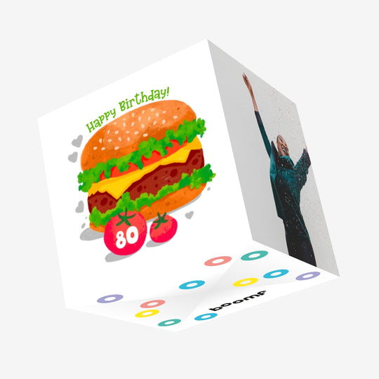 Juicy Burger Happy 80th Birthday Confetti-exploding Greetings Card