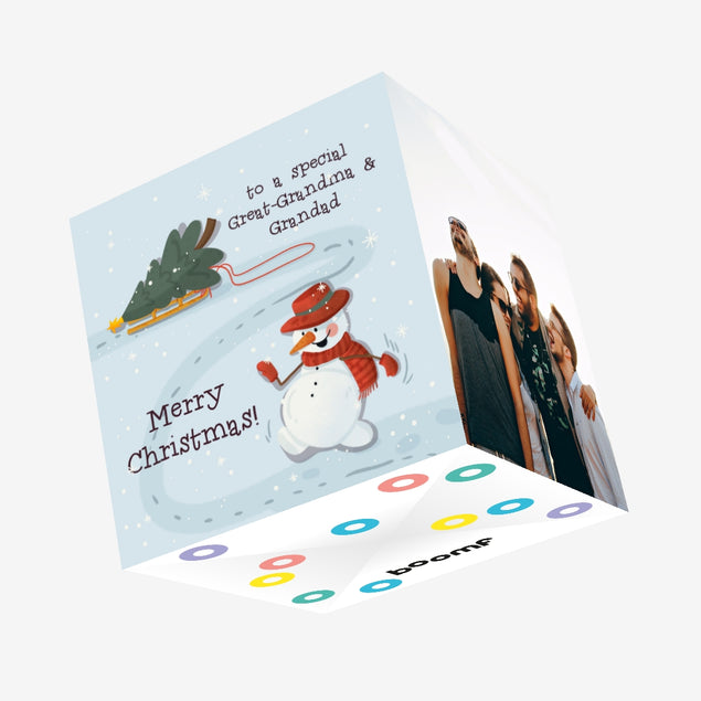 Merry Christmas Great-Granma And Grandad Funny Snowman Confetti-exploding Greetings Card
