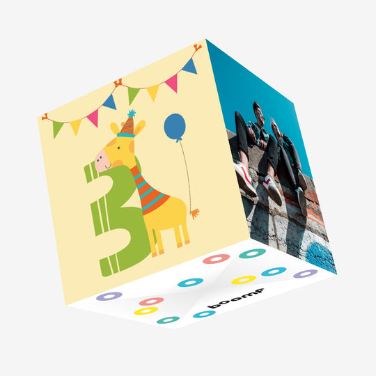 Zoo Animal Giraffe Happy 3rd Birthday Confetti-exploding Greetings Card