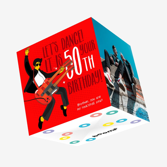 Happy 50th Birthday Brother Let's Dance Rock Star Confetti-exploding Greetings Card