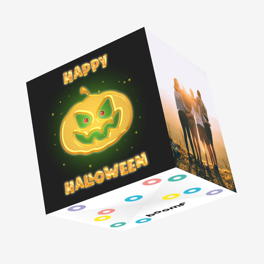 Golden Pumpkin Happy Halloween Confetti-exploding Greetings Card