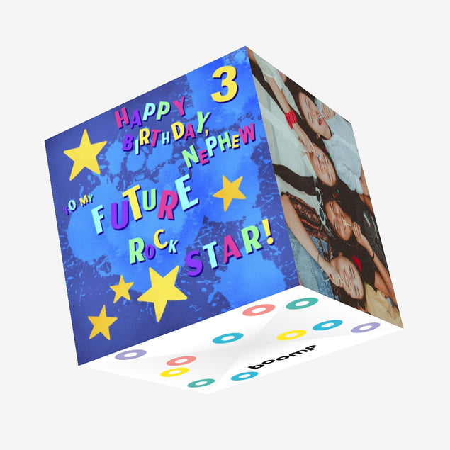 Rock Star Happy 3rd Birthday Nephew Confetti-exploding Greetings Card