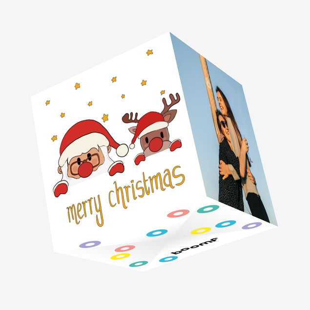 Merry Christmas Santa And Deer Confetti-exploding Greetings Card