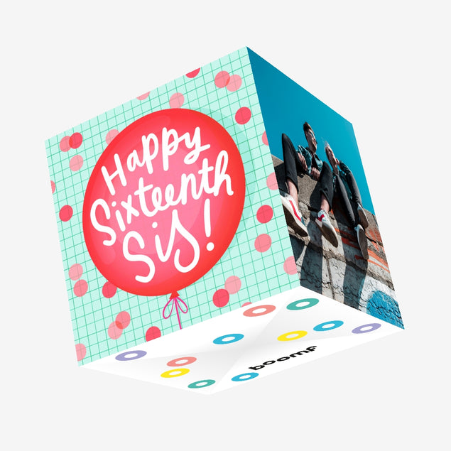 Sister Red Balloon 16th Birthday Confetti-exploding Greetings Card