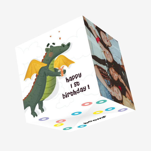 Happy Dragon Happy 1st Birthday Nephew Confetti-exploding Greetings Card
