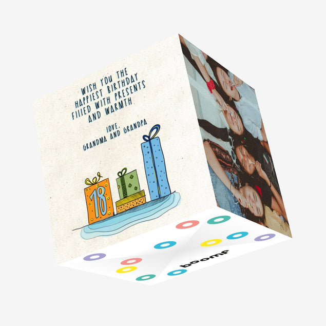 Colorful Presents Happy 18th Birthday Grandson Confetti-exploding Greetings Card