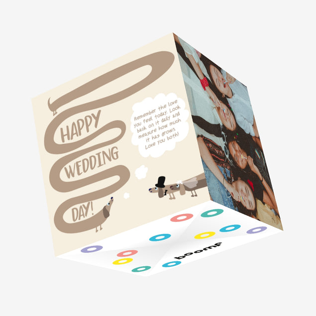 Happy Wedding Day Love You Both Pale Brown Dachshunds Confetti-exploding Greetings Card