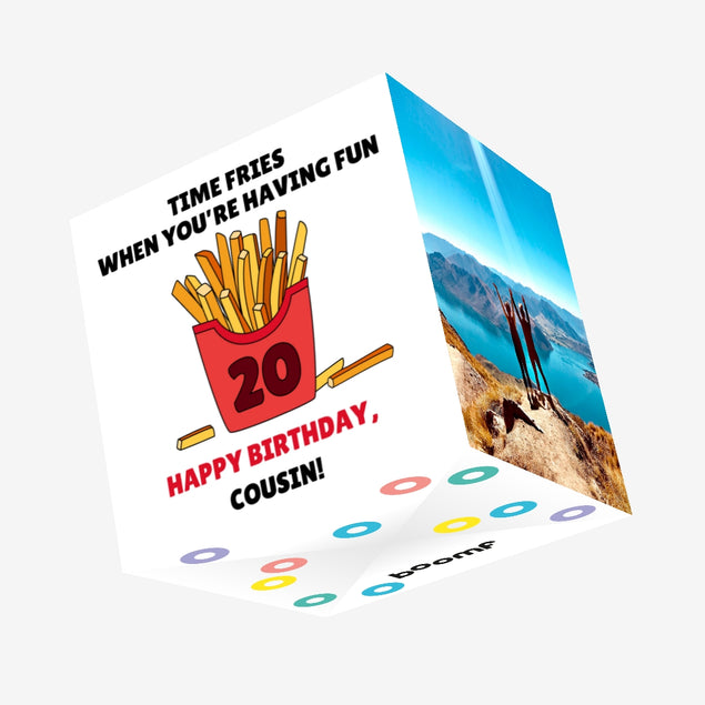 Time Fries When You're Having Fun 20th Birthday Cousin Confetti-exploding Greetings Card