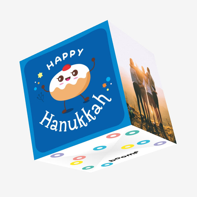Happy Hanukkah Cute Sufganiyot Confetti-exploding Greetings Card