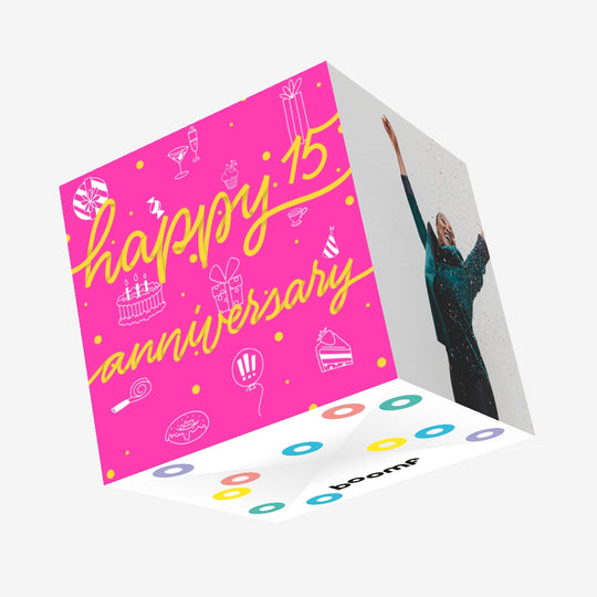 Happy 15th Anniversary Drinks And Gifts Confetti-exploding Greetings Card