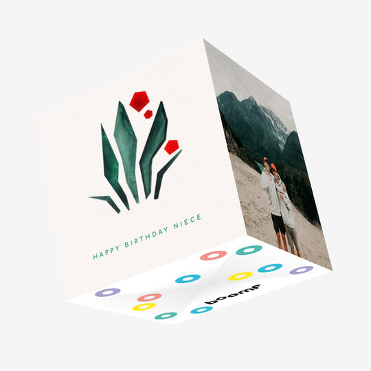 Red Watercolor Flower Happy Birthday Niece Confetti-exploding Greetings Card