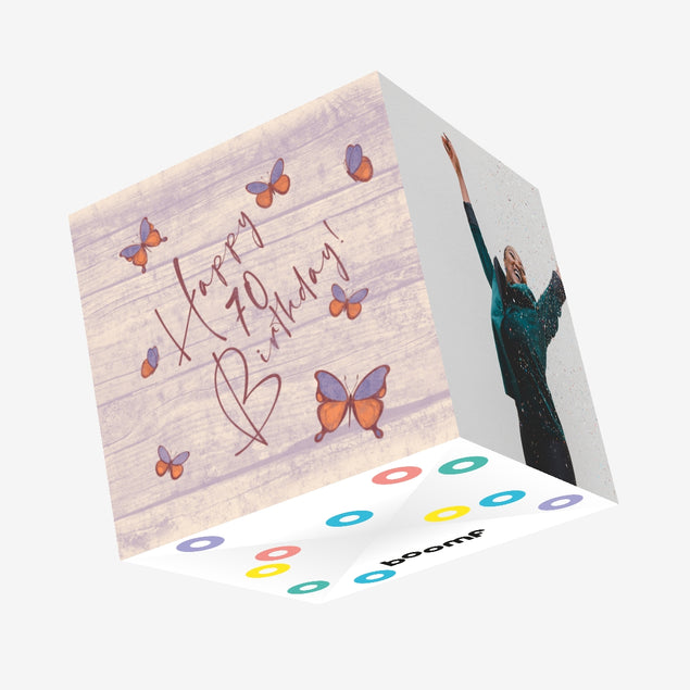 Tree Butterflies 70th Birthday Confetti-exploding Greetings Card