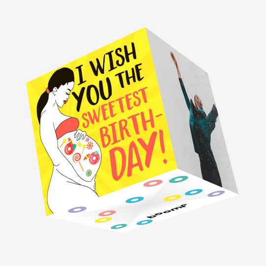 Yellow Background Candies Wish You The Sweetest Birthday Confetti-exploding Greetings Card