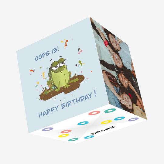 Happy 13th Birthday Funny Frog Confetti-exploding Greetings Card