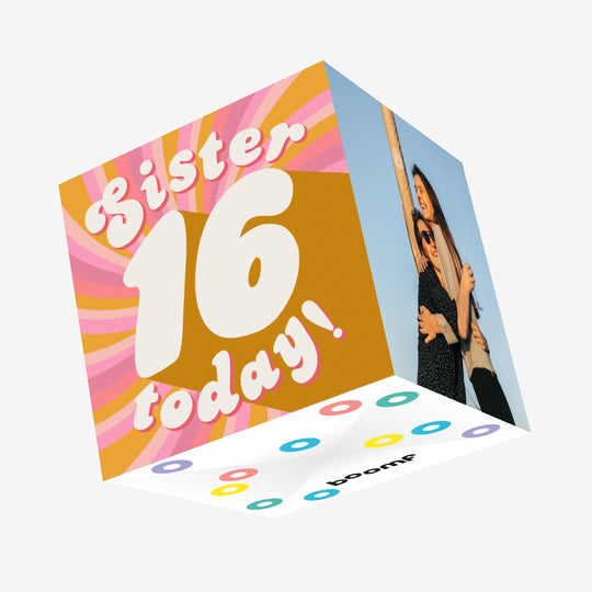 Sister Orange And Pink Swirls 16th Birthday Confetti-exploding Greetings Card