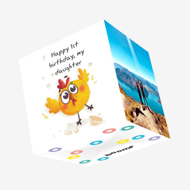 Happy 1st Birthday Daughter Funny Chicken Confetti-exploding Greetings Card