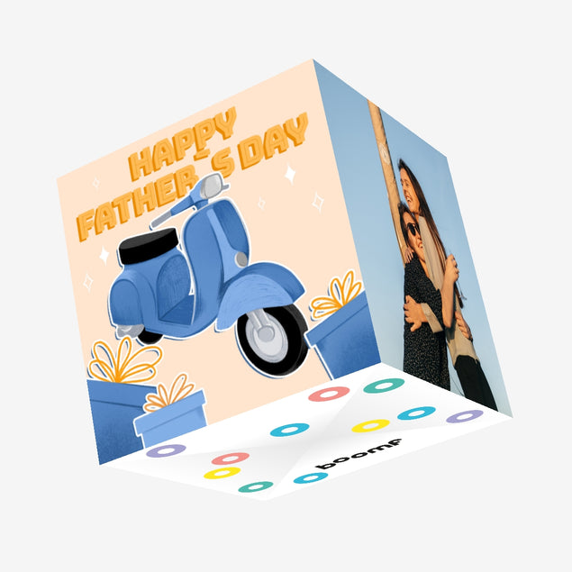 Blue Lambretta Scooter Happy Father's Day Confetti-exploding Greetings Card
