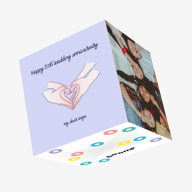 Happy 5th Anniversary Wife Heart Hands Confetti-exploding Greetings Card