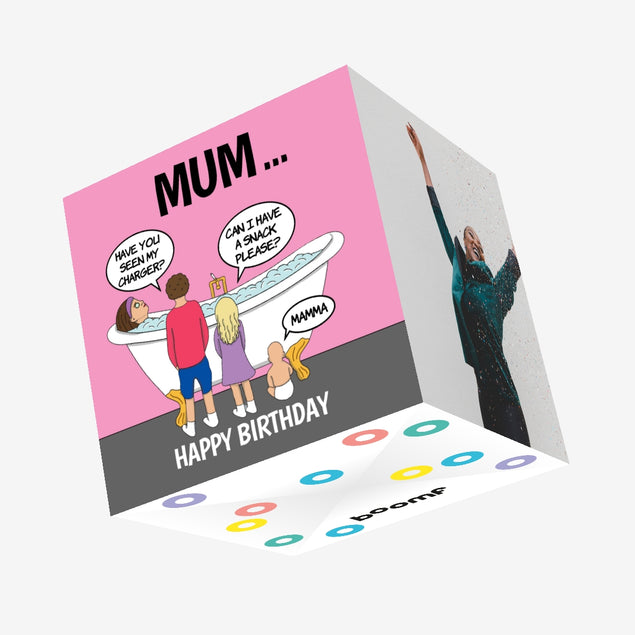 Mum at Bath Time Confetti-exploding Greetings Card