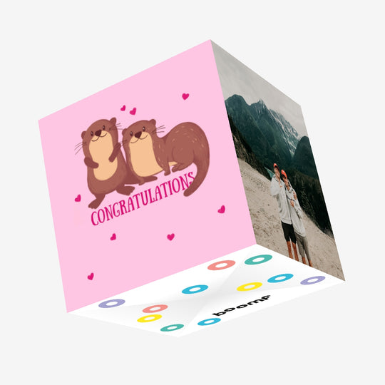 Congratulations Otter Couple And Hearts Confetti-exploding Greetings Card