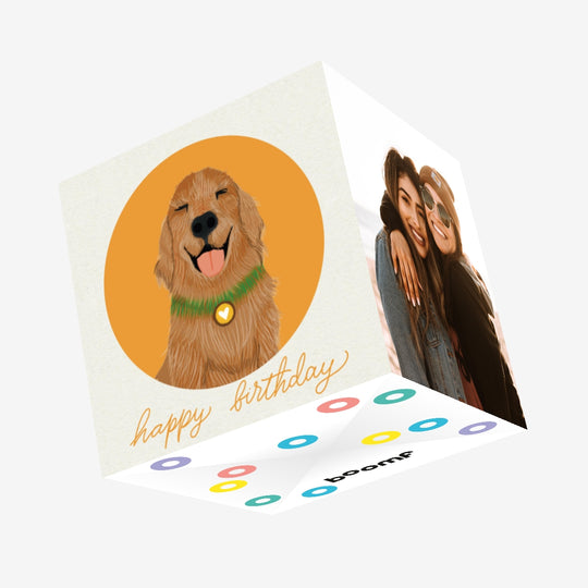 Happy Birthday Smiling Golden Retriever Confetti-exploding Greetings Card