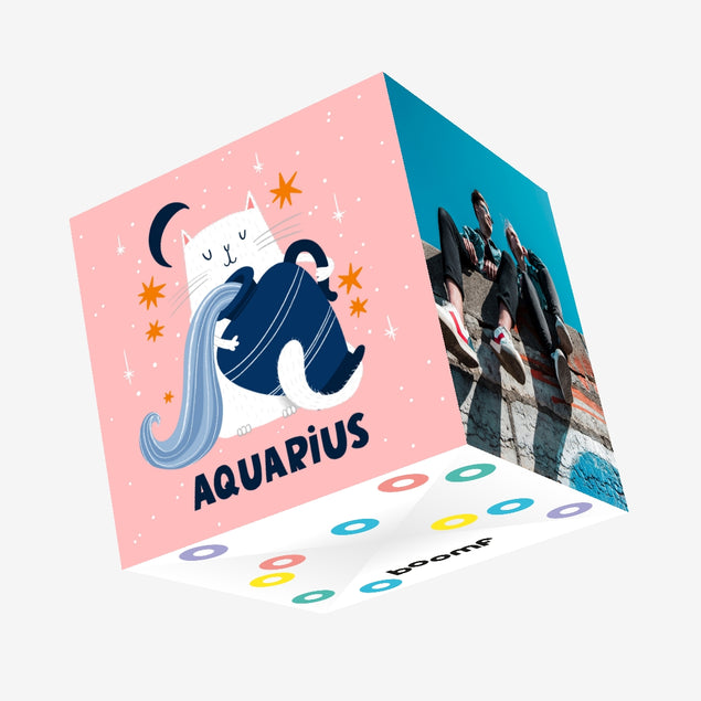 Aquarius Cat Birthday Confetti-exploding Greetings Card