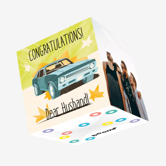 Yellow Background Retro Car Congratulations Dear Husband Confetti-exploding Greetings Card