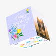Happy Wedding Day Flower Bouquet Blue Confetti-exploding Greetings Card