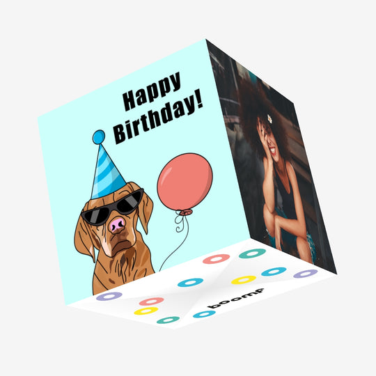 Cool Vizsla Dog With Balloon Happy Birthday Confetti-exploding Greetings Card