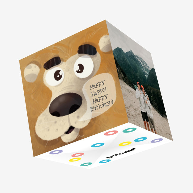 Lion Happy Happy Happy Birthday Confetti-exploding Greetings Card