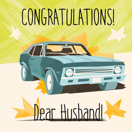 Yellow Background Retro Car Congratulations Dear Husband