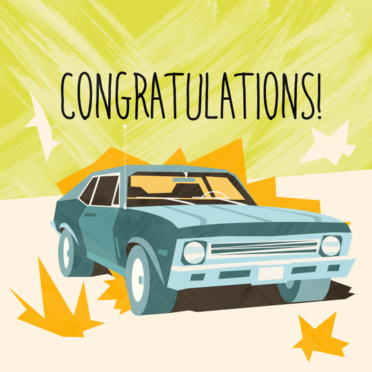 Yellow Background Retro Car Congratulations